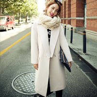2015秋季新款韩版毛呢外套女纯色修身西装领中长款呢子大衣外套潮