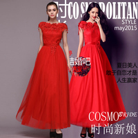 2015新品礼服长裙超无袖连衣裙圆领大红裙超长款的连衣裙C2155008