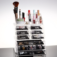包邮透明化妆品桌面收纳盒首饰化妆盒组合抽屉塑料大号整理盒多款