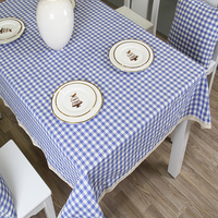 田园桌布布艺 餐桌布 蓝色格子桌布 桌布防水 茶几布 防水桌布