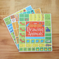 英文Step by Step涂鸦涂色绘画本 儿童人物动物绘画分步骤上色书