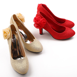 2014新款婚鞋女红色高跟鞋细跟单鞋中式结婚鞋子新娘鞋红鞋婚礼鞋