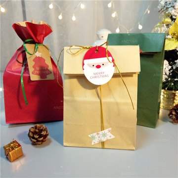 平口圣诞节纸袋 红色纸袋 牛皮纸袋包装纸袋 小纸袋 圣诞纸袋纯色