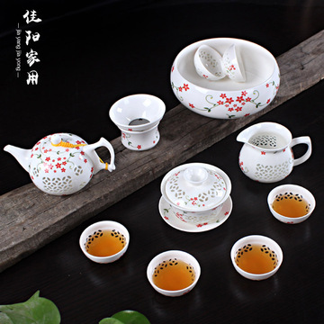 景德镇茶具整套青花瓷玲珑陶瓷茶具盖碗功夫茶具镂空茶壶茶杯海