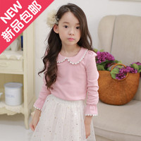 童装2015秋新女童打底衫韩版棉可爱娃娃领时尚喇叭花边袖长袖上衣