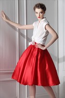 2016春夏新款原创法式复古优雅女装半裙赫本风红色蓬蓬半身裙