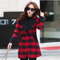 2015秋冬新款韩版修身中长款格子毛呢外套时尚气质显瘦呢子大衣女