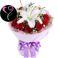 11朵红玫瑰3朵百合花束情人节母亲节教师节生日鲜花佛山同城送花