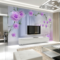 客厅影视墙壁纸3d立体空间扩展玫瑰花无缝电视背景墙壁画简约现代