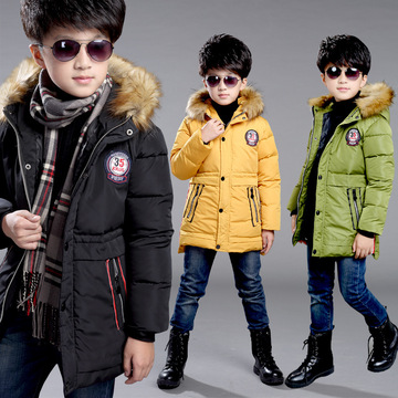 2015秋冬新款韩版中长款男童轻薄羽绒服时尚保暖棉衣男中大童外套