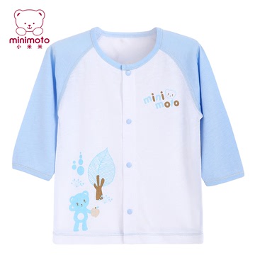 小米米童装2015春款minimoto春夏婴儿宝宝竹棉长袖对襟上衣t恤