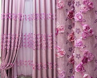 厂家直销高档品牌雪尼尔绣花布客厅卧室定做窗帘成品婚庆玫瑰绣花