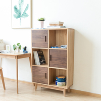 北欧实木书柜简易现代书架日式简约现代原木墙边储物柜展示收纳柜