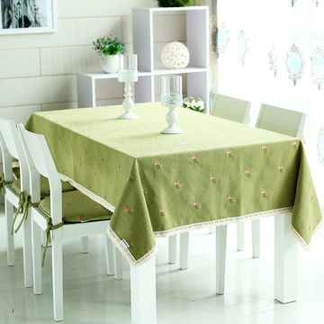 布艺桌布餐桌布绣花布艺田园绿色简约茶几布咖啡厅长方形优雅台布