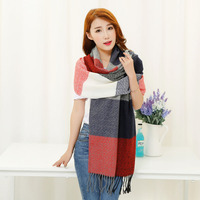 秋冬季韩版英伦格子羊绒围巾女围巾披肩两用加厚送 包装礼盒