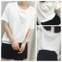 2016夏季新款女装 韩版纯色经典百搭白色圆领短袖T恤衫潮D190