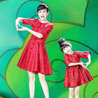 2015春晚开衫红裙韩版女装鲍蕾同款高端修身红裙大摆连衣裙秋春潮