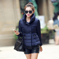 2015女韩版修身纯色长袖立领百搭棉袄秋冬装短款羽绒棉衣棉服外套