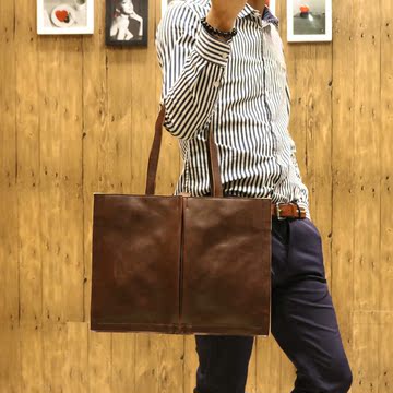 原创设计手提包男士斜挎包休闲单肩购物袋大容量韩版疯马皮电脑包