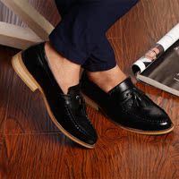 2015新款英伦休闲商务皮鞋黑色 发型师韩版纯色透气春秋尖头皮鞋