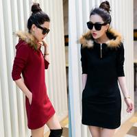 2015秋冬女装新款韩版气质高领套头外套打底包臀裙修身长袖连衣裙