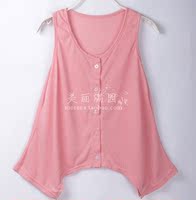 2015春夏女装 新款 无袖纯棉T恤 圆领甜美日系 打底衫 粉色t恤衫