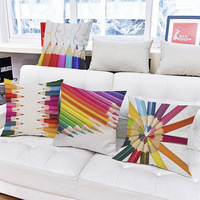 现代简约色彩铅笔创意印花棉麻抱枕家居沙发个性靠垫厂家批发