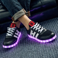 新款夏季网状七彩发光鞋透气夜光鞋LED荧光潮USB充电男女跳舞灯鞋