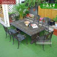 caneline户外家具餐桌椅 紫荆铸铝长方桌一桌六椅套装美式田园