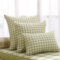 田园布艺 绿色格子抱枕 沙发靠枕 餐椅腰枕办公室腰枕方枕靠垫