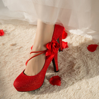 雅艺坊新款新娘结婚婚鞋红色高跟女鞋防水台金色高跟日常单鞋女鞋