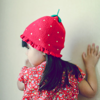 秋冬儿童帽子红色草莓全棉宝宝婴儿针织帽韩国套头帽造型冬帽线帽