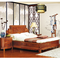 现代中式简约全实木雕花双人床储物床1.8米古典卧室双人婚床箱体