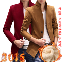 男士外套2015秋冬季新款韩版中长款修身立领青年休闲毛呢外套潮
