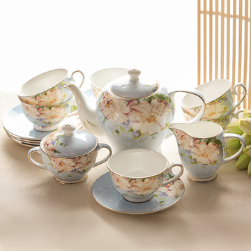 正品骨瓷欧式下午茶具咖啡具套装15头结婚礼品英式陶瓷咖啡杯