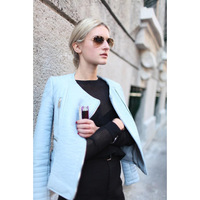 2015 latest fashion blue leather zipper jacket women's coat