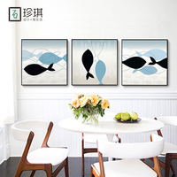 客厅装饰画现代简约北欧挂画餐厅创意鱼有框实木壁画沙发背景墙画