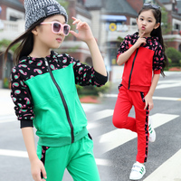 童装女童套装秋装2015新款儿童碎花休闲运动连帽两件套韩版中大童