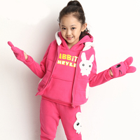 小女孩2015新款冬装大卫衣套装中大女童韩版可爱兔子全棉三件套装