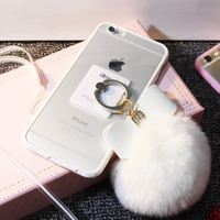 冬季毛绒球苹果6s手机壳软 5s手机套蝴蝶结iPhone6plus韩版手机壳