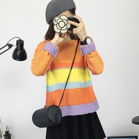 韩版宽松学院风套头针织衫2016年秋季新品薄款长袖学生毛衣女装潮