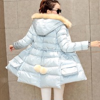 2015冬装新款毛领棉衣女中长款修身显瘦系带收腰长袖加厚棉服外套