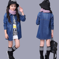 童装 女童2015新款秋装韩版潮 儿童衣服中大童中长款牛仔风衣外套