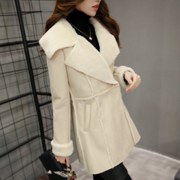 2015冬装新款韩版大码女装中长款宽松羊羔毛棉衣加厚鹿皮绒外套女