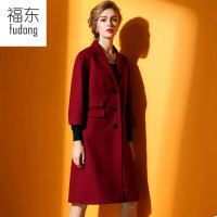 福东2015新款羊毛大衣 长款纯色V领单排扣毛呢外套欧美大牌风