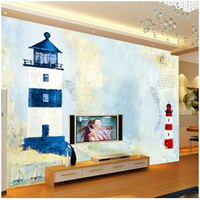 大型壁画儿童地中海墙纸 卧室客厅电视背景墙壁纸壁画 灯塔迷情