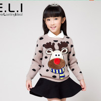 2015秋冬季新款加厚套头卡通打底外穿女中大童毛衣韩版时尚羊毛衫