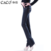 韩国CACO小直筒牛仔裤女长裤子加绒加厚显瘦保暖中腰修身豹纹630