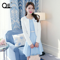 QE．2015品牌秋装新款韩国女装春秋长袖两件套纯色连衣裙套装女