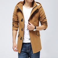 冬季韩版男士风衣中长款纯色呢子大衣男修身型夹棉加厚毛呢外套潮